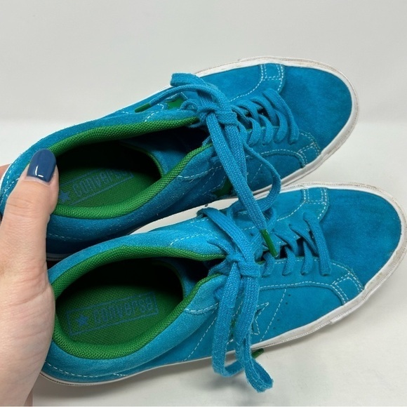 Converse One Star Bright Blue Leather Lace Up Low Top Kid's Sneakers Size 5 - Picture 9 of 12